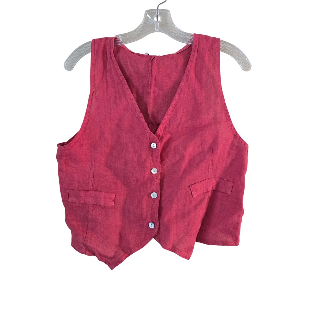 Puro Lino Made in Italy Coral Pink Linen Button Up Vest NWT